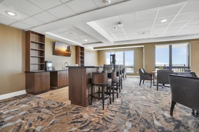 Interior view of a common area with bar seating