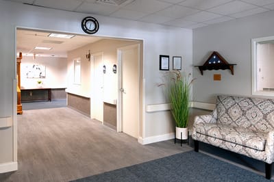 Interior view of a hallway in an assisted living facility