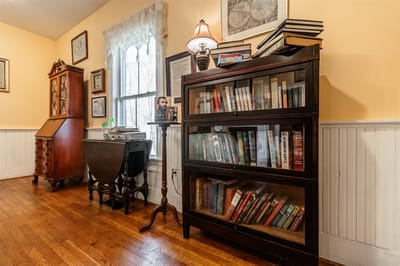 Interior view with bookshelves and antique furniture