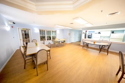 Interior dining area with tables and chairs