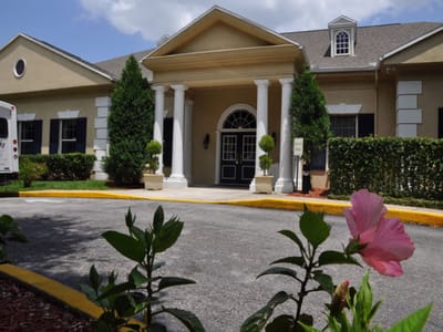 Entrance of Spring Lake Rehabilitation Center with landscaping