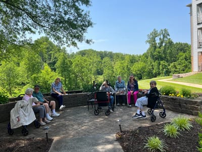 Residents enjoying the outdoor space in the garden