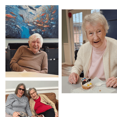 Residents enjoying time together and eating cupcakes