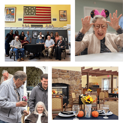 Residents enjoying a social gathering in the activity room