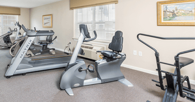 Fitness equipment in a gym area