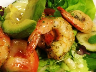 Close-up of a gourmet shrimp salad