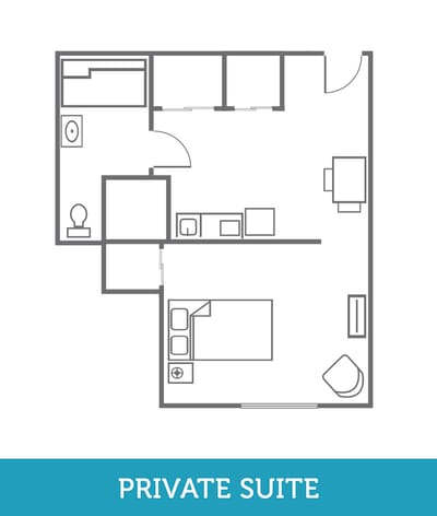 Architectural floor plan of a private suite