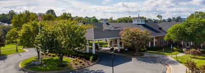 Aerial view of the exterior entrance of The Willows at Meadow Branch