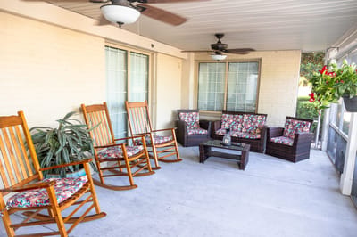 Outdoor seating area with comfortable rocking chairs