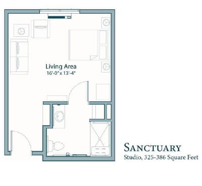 Architectural floor plan of a studio apartment