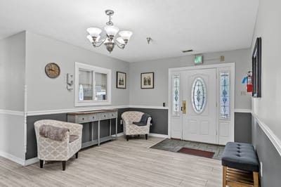 Bright and inviting lobby area with comfortable seating