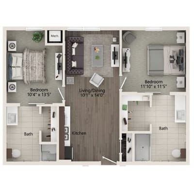 Architectural floor plan of a senior living unit