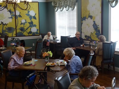 Residents enjoying meals in the dining area