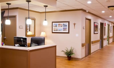 Interior view of a senior living facility reception area