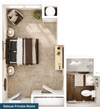 Deluxe private room with bed and bathroom