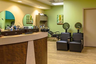 Interior view of a hair salon in the facility