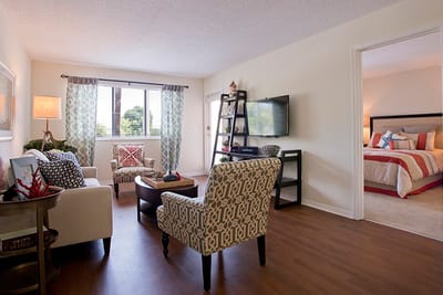 Bright interior living space with furniture and decor