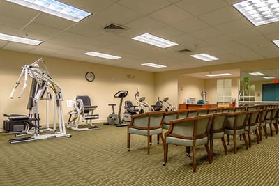 Interior view of a fitness area with exercise equipment