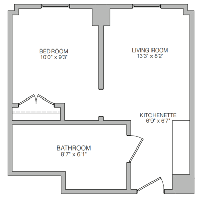 Architectural floor plan of a resident unit