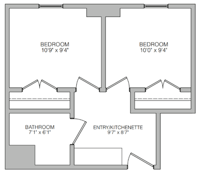 Architectural floor plan of a resident unit