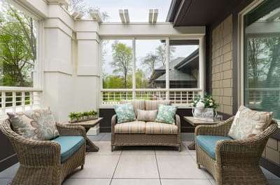 A cozy outdoor seating area with plants