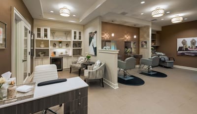 Interior view of a stylish salon area in the facility