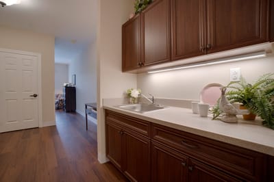 Interior view of a kitchenette area in the facility