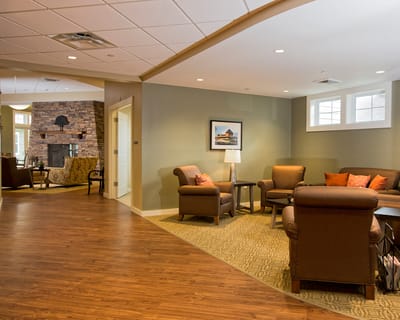 Interior view of a common area with seating