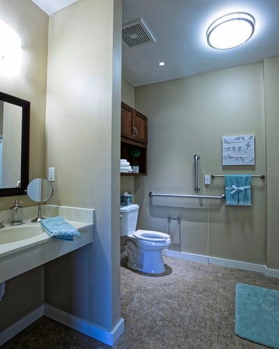 Well-equipped bathroom in a senior living facility