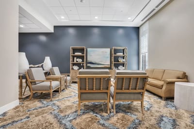 Bright interior lounge area with modern furniture