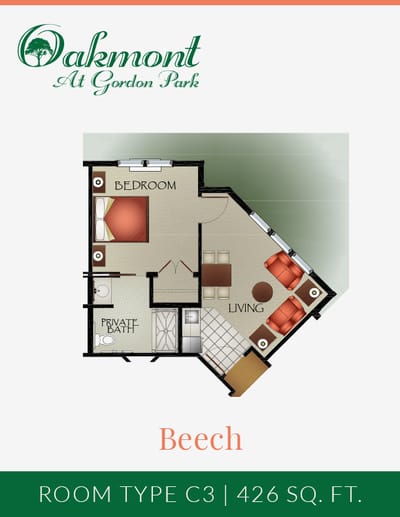 Floor plan of the Beech room type at Oakmont