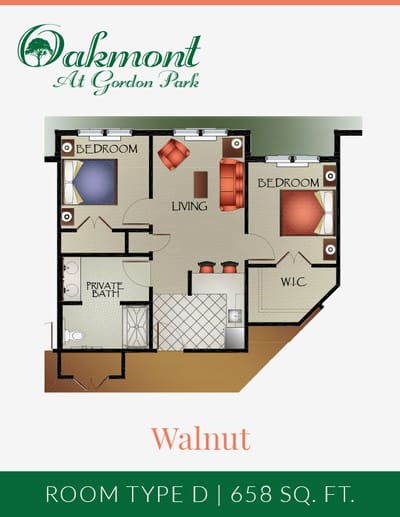 Architectural floor plan for Walnut room type