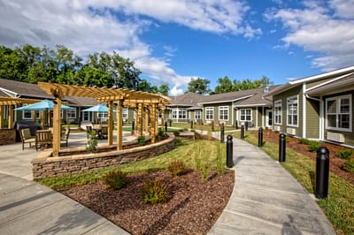 Beautiful outdoor space with seating and gardens