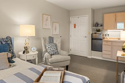 Cozy private resident room with seating area