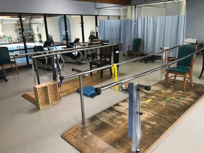 Interior rehabilitation space with exercise equipment