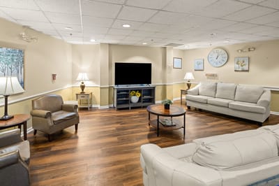 Comfortable common area with seating and decor