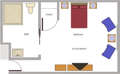 Preston Place Suites, assisted living in Kingsport, TN — Floor plan layout of a senior living suite
