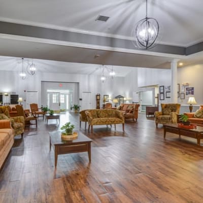 Interior view of a common area with seating