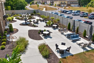 Beautifully landscaped outdoor space with seating areas