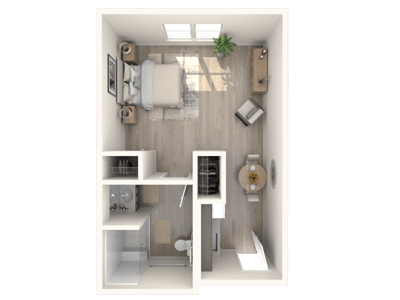 Floor plan of a private resident room.