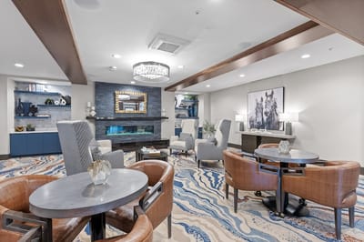 Common area with comfortable seating and decorative elements