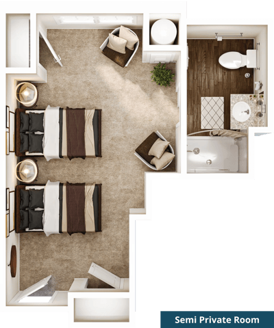 Floor plan of a semi-private room