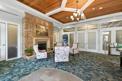 Interior view of a common area with seating