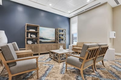 Bright common area with seating and decor
