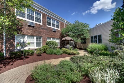Pathway through landscaped garden area