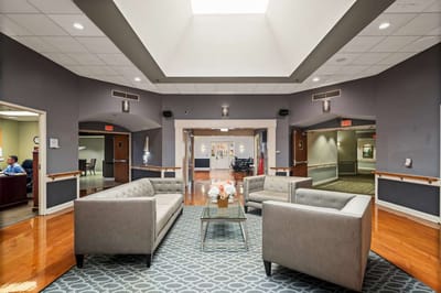Common area with seating in a senior living facility