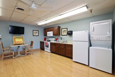 Interior view of a kitchenette with appliances