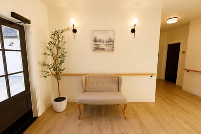 Cozy seating area in a well-lit interior space