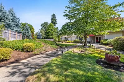 Walking path through the landscaped grounds