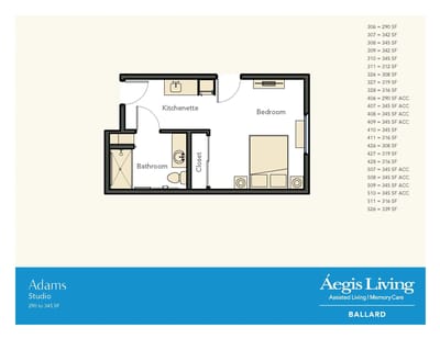 Architectural floor plan of a studio apartment